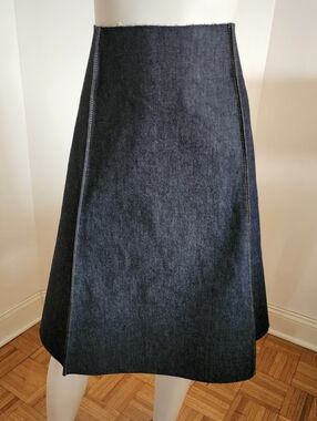 Brand New With Tags Tory Burch Raw Indigo Dark Denim A-Line Midi Skirt